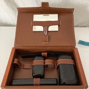 Unbranded Top Grain Leather Toiletry Kit W/ Faux Tortoise Boxes and Containers